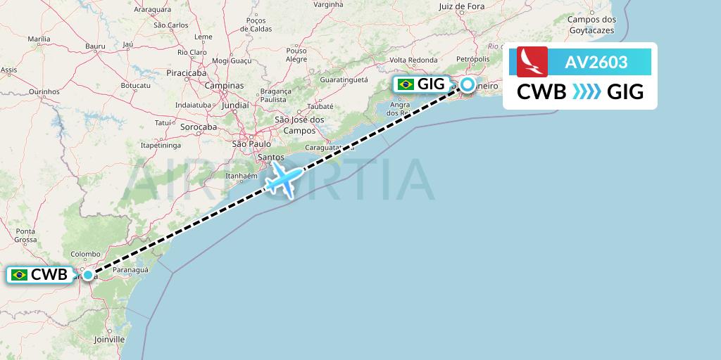 AV2603 Avianca Flight Map: Curitiba to Rio de Janeiro