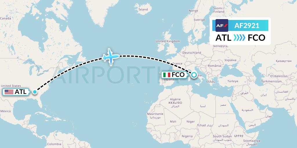 AF2921 Air France Flight Map: Atlanta to Rome