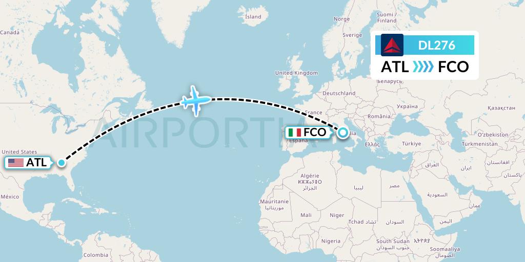 DL276 Delta Air Lines Flight Map: Atlanta to Rome