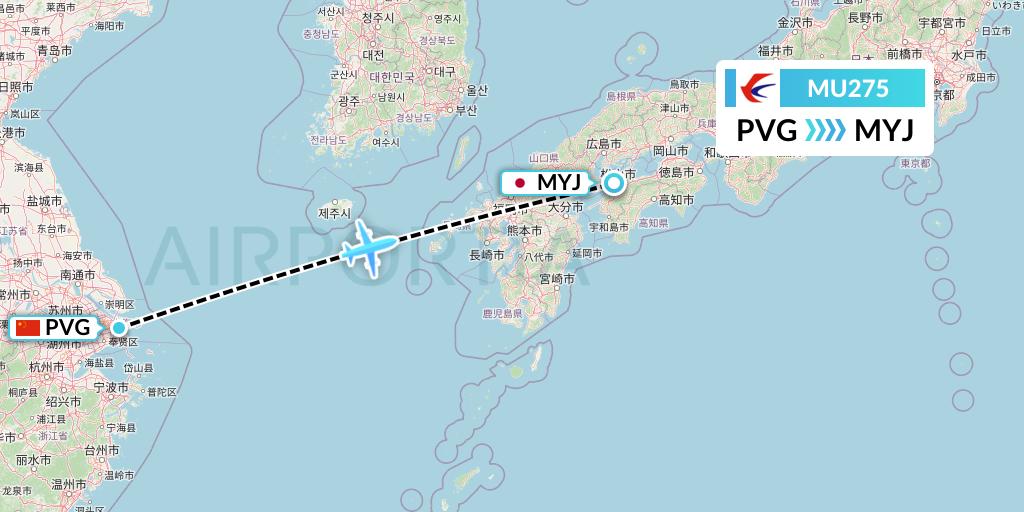 MU275 China Eastern Airlines Flight Map: Shanghai to Matsuyama