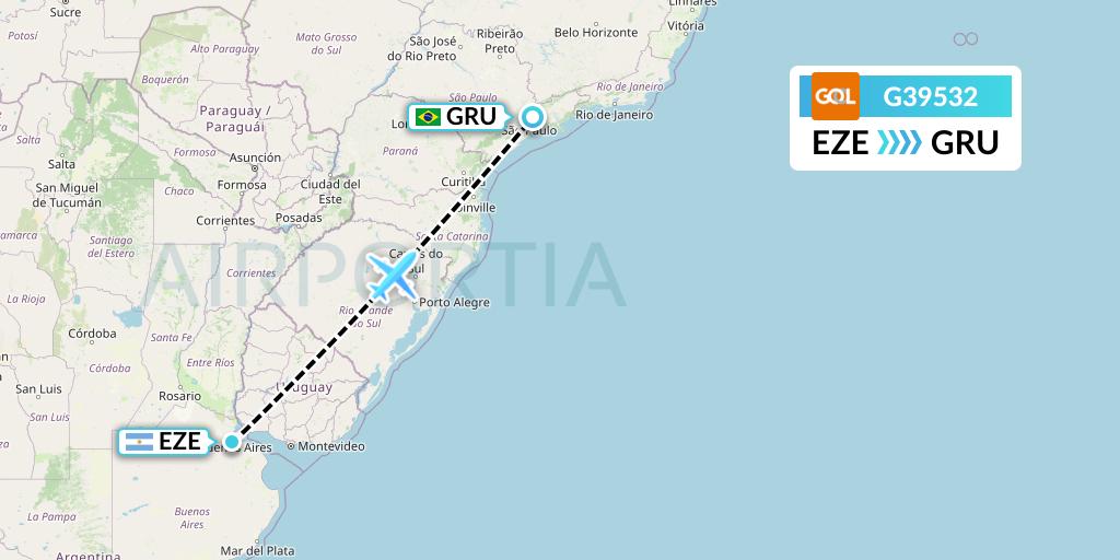 G39532 GOL Transportes Aeros Flight Map: Buenos Aires to Sao Paulo