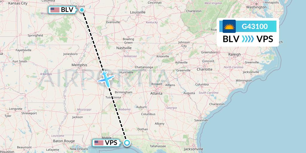 G43100 Allegiant Air Flight Map: Belleville to Valparaiso