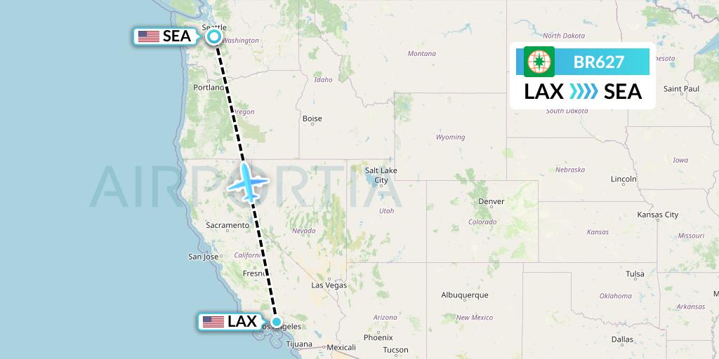 BR627 EVA Air Flight Map: Los Angeles to Seattle