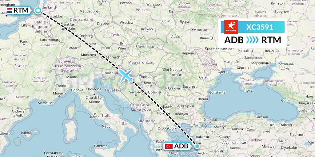 XC3591 Corendon Airlines Flight Map: Izmir to Rotterdam