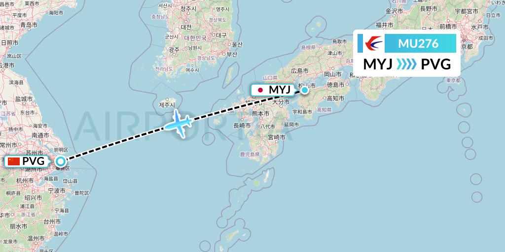 MU276 China Eastern Airlines Flight Map: Matsuyama to Shanghai