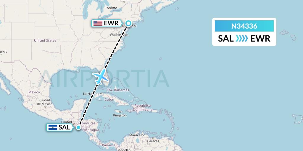 N34336 Vuela El Salvador Flight Map: San Salvador to New York