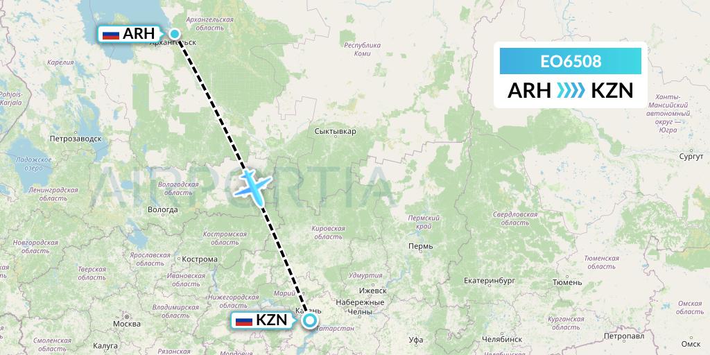 EO6508 Pegas Fly Flight Map: Arkhangelsk to Kazan