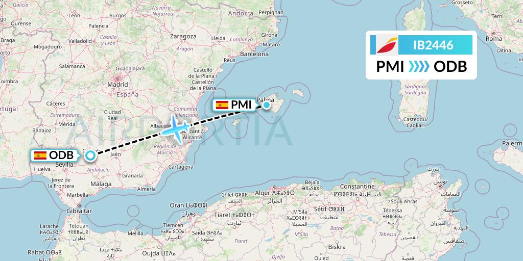 IB2446 Iberia Flight Map: Palma de Mallorca to Cordoba