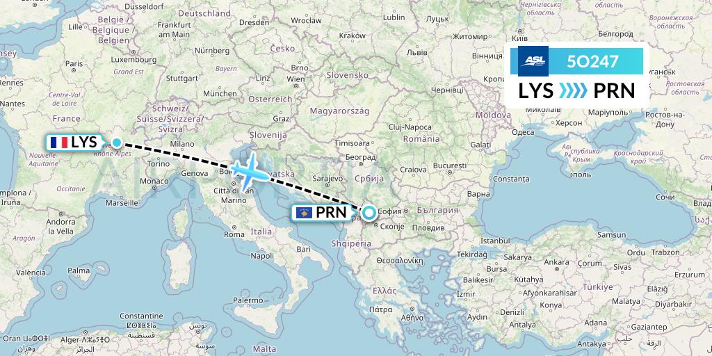 5O247 ASL Airlines France Flight Map: Lyon to Pristina