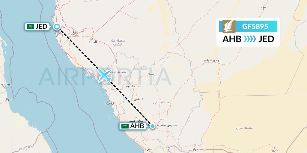 GF5895 Gulf Air Flight Map: Abha to Jeddah