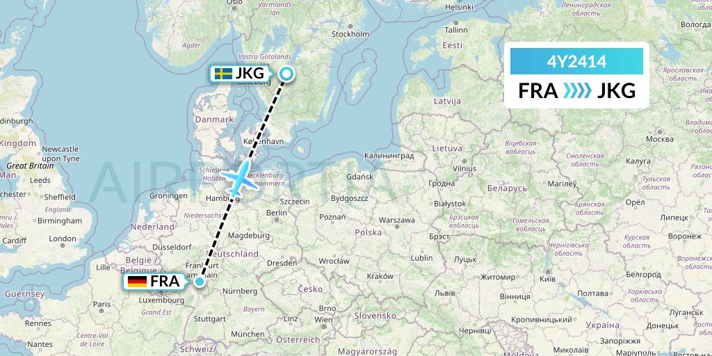 4Y2414 Eurowings Discover Flight Map: Frankfurt to Jonkoping