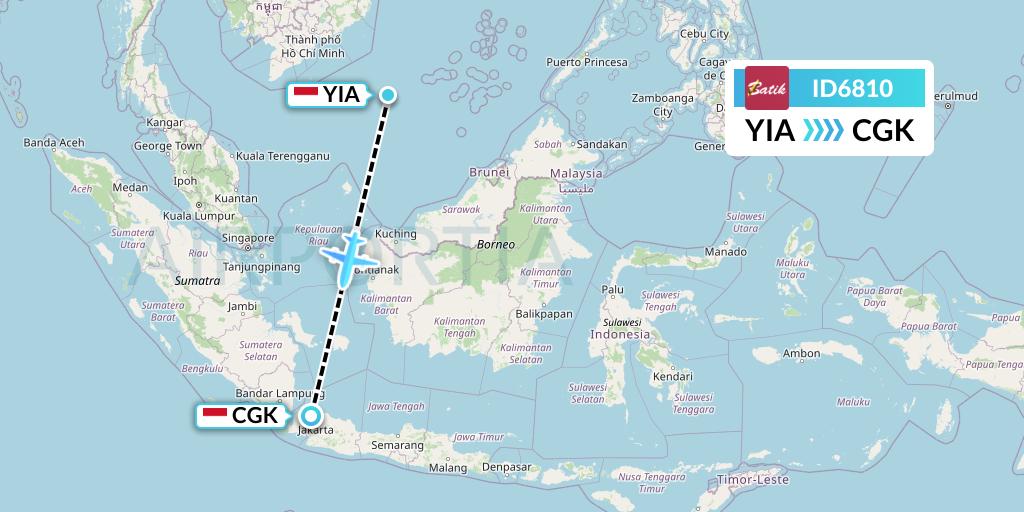 ID6810 Batik Air Flight Map: Yogyakarta to Jakarta