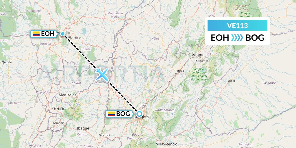 VE113 Easyfly Flight Map: Medellin to Bogota