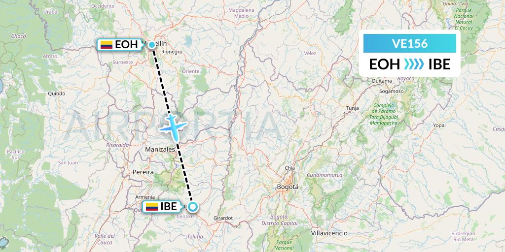 VE156 Easyfly Flight Map: Medellin to Ibague