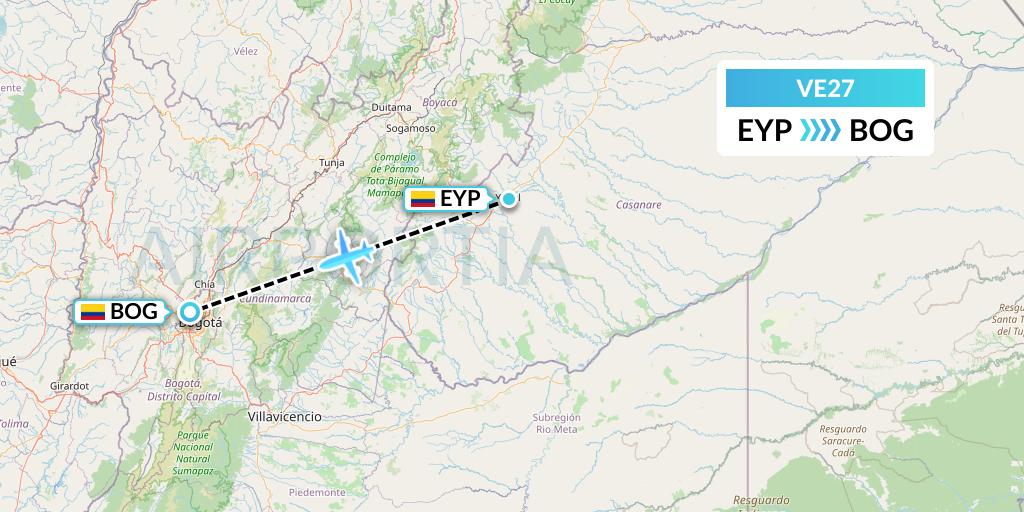 VE27 Easyfly Flight Map: Yopal to Bogota