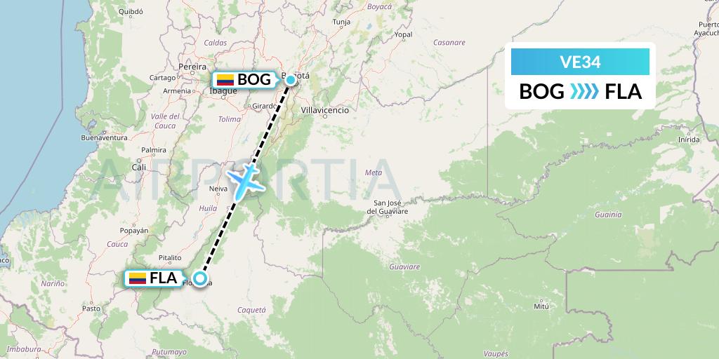 VE34 Easyfly Flight Map: Bogota to Florencia