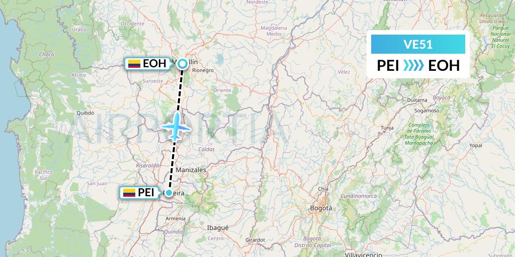 VE51 Easyfly Flight Map: Pereira to Medellin
