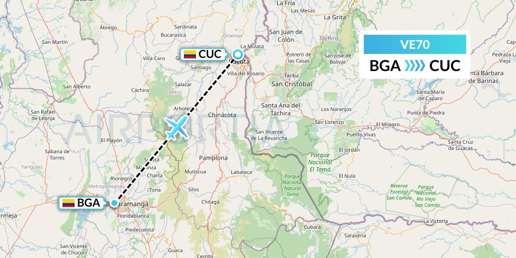 VE70 Easyfly Flight Map: Bucaramanga to Cucuta