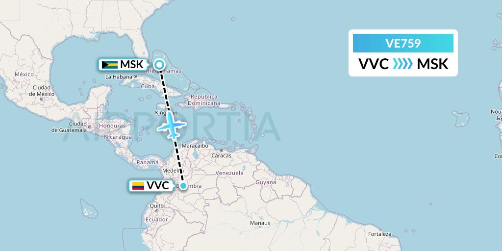 VE759 Easyfly Flight Map: Villavicencio to Mastic Point