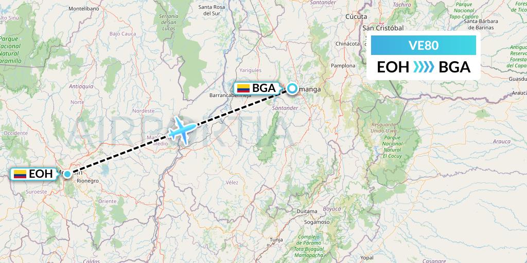 VE80 Easyfly Flight Map: Medellin to Bucaramanga