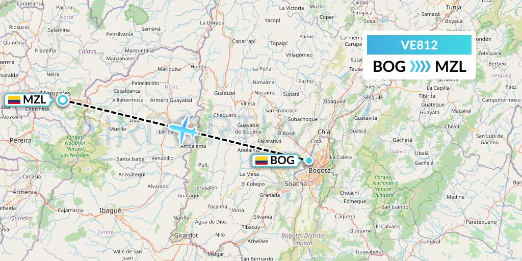 VE812 Easyfly Flight Map: Bogota to Manizales