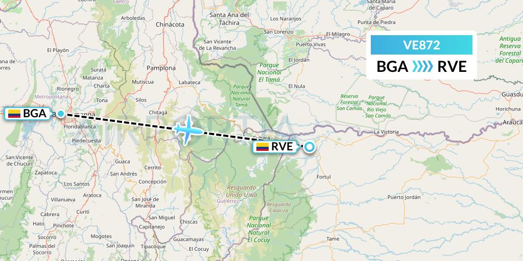 VE872 Easyfly Flight Map: Bucaramanga to Saravena