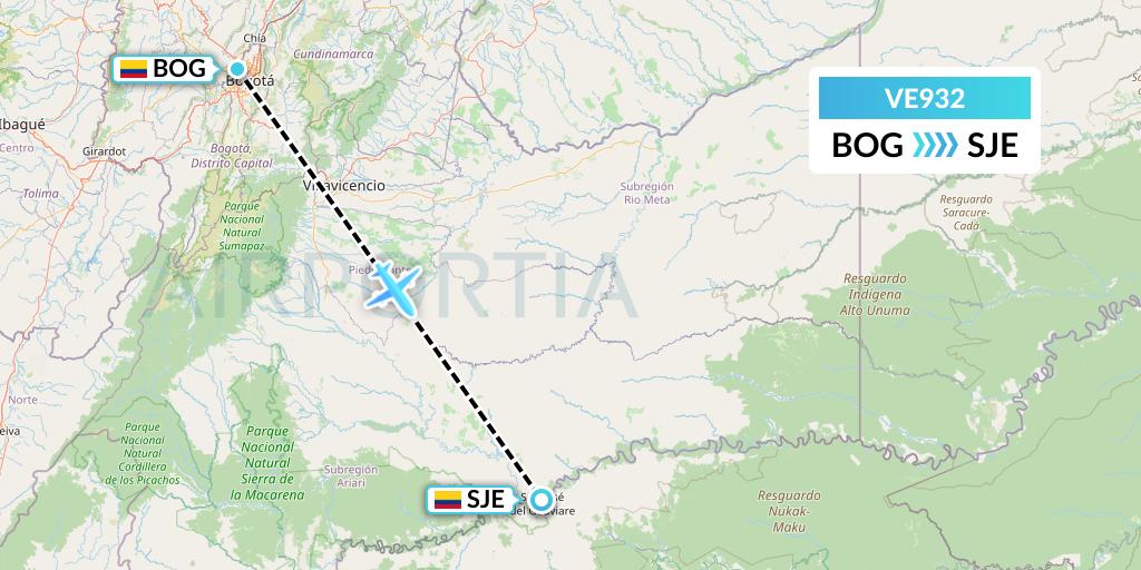 VE932 Easyfly Flight Map: Bogota to San Jose Del Guaviare