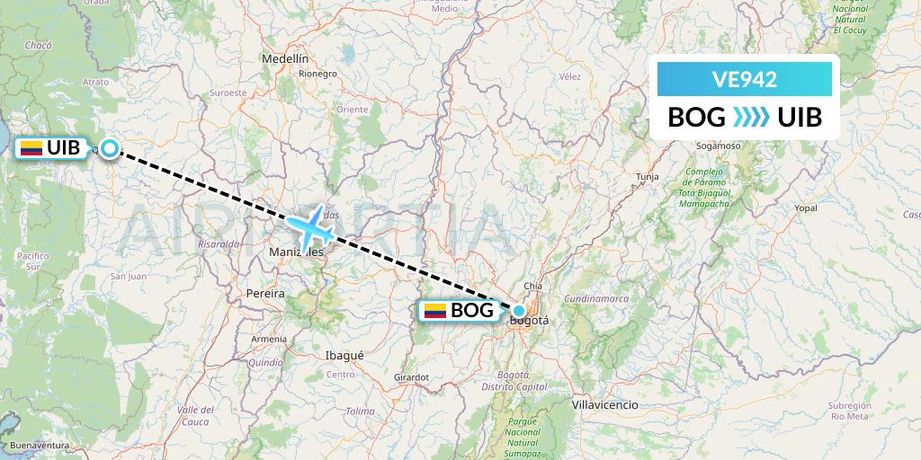 VE942 Easyfly Flight Map: Bogota to Quibdo