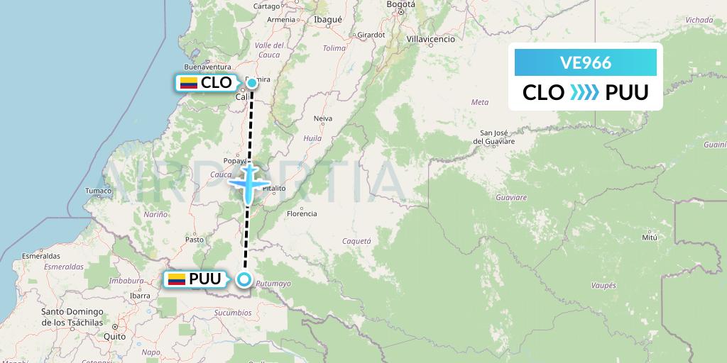 VE966 Easyfly Flight Map: Cali to Puerto Asis