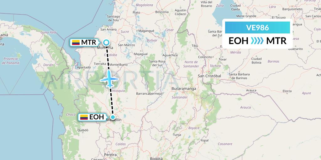 VE986 Easyfly Flight Map: Medellin to Monteria