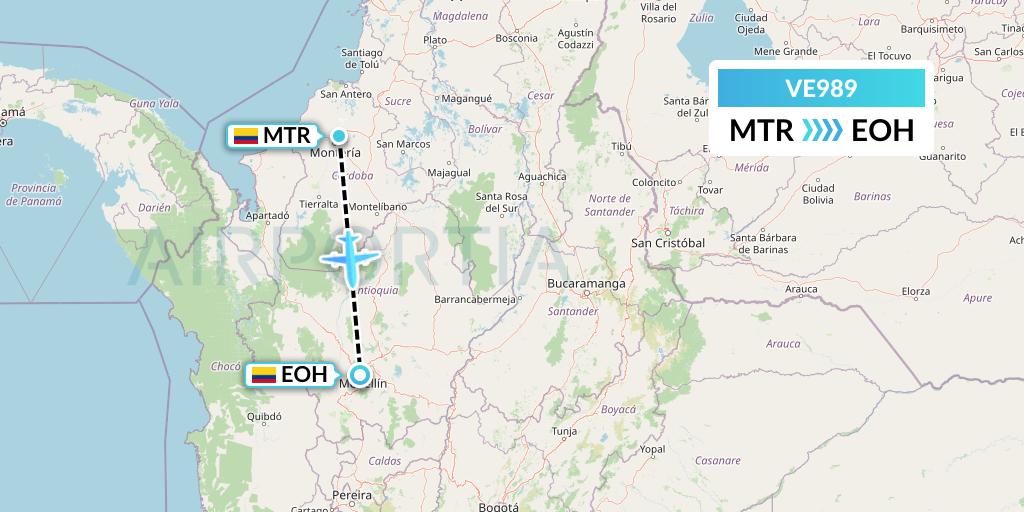 VE989 Easyfly Flight Map: Monteria to Medellin
