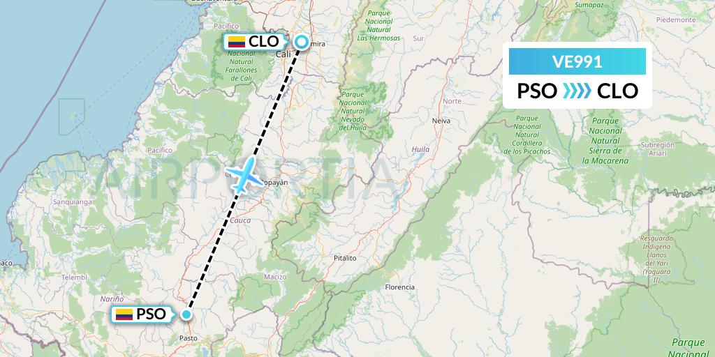 VE991 Easyfly Flight Map: Pasto to Cali