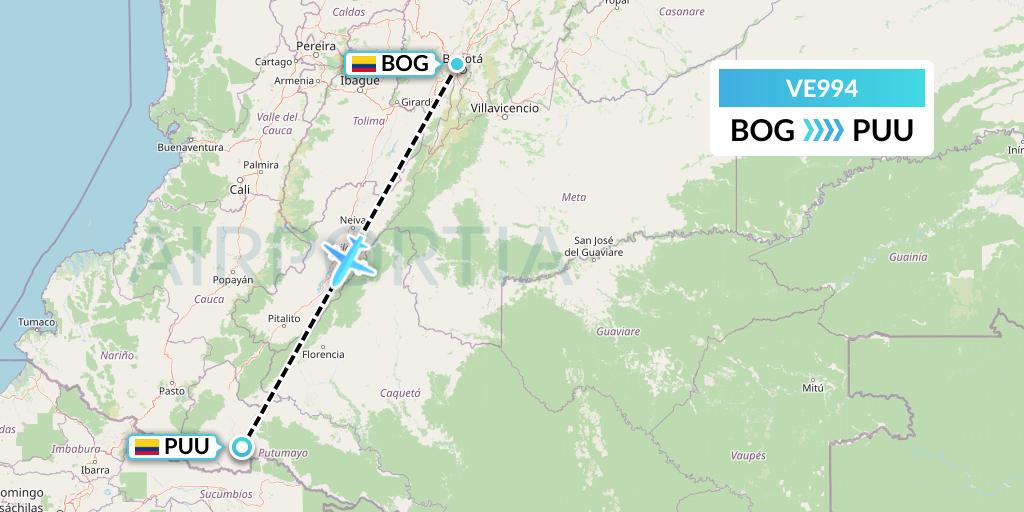 VE994 Easyfly Flight Map: Bogota to Puerto Asis