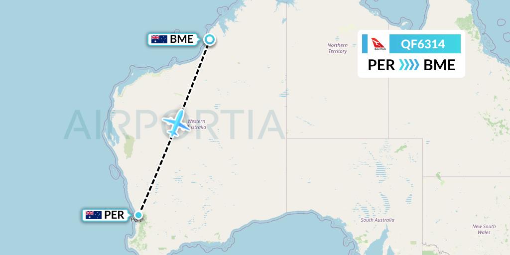 QF6314 Qantas Flight Map: Perth to Broome