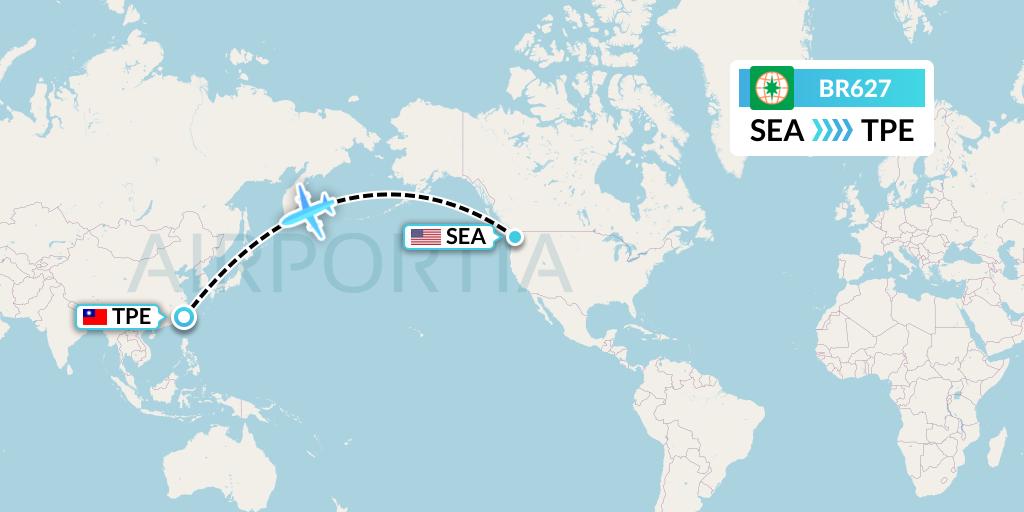 BR627 EVA Air Flight Map: Seattle to Taipei