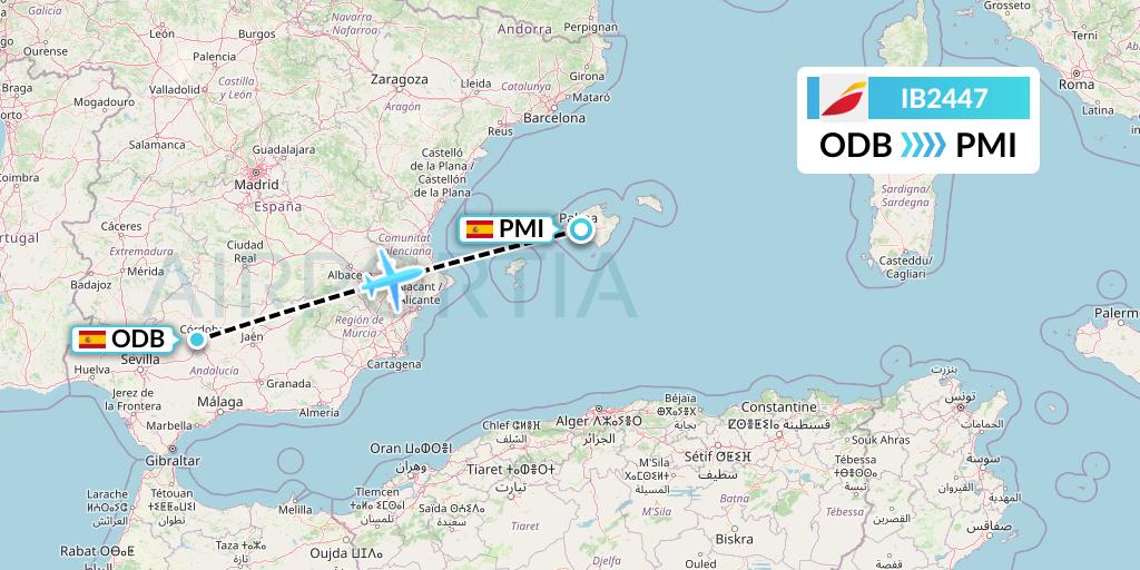 IB2447 Iberia Flight Map: Cordoba to Palma de Mallorca