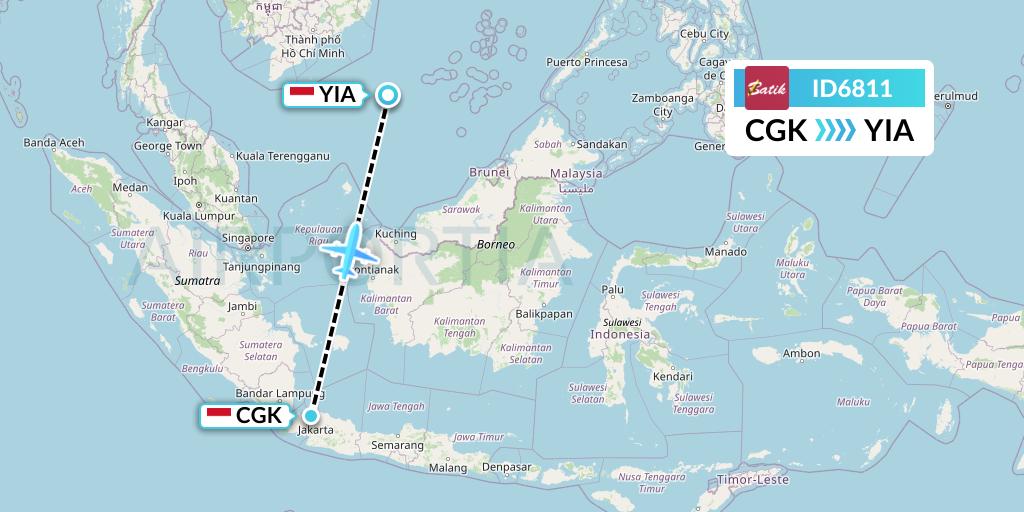 ID6811 Batik Air Flight Map: Jakarta to Yogyakarta