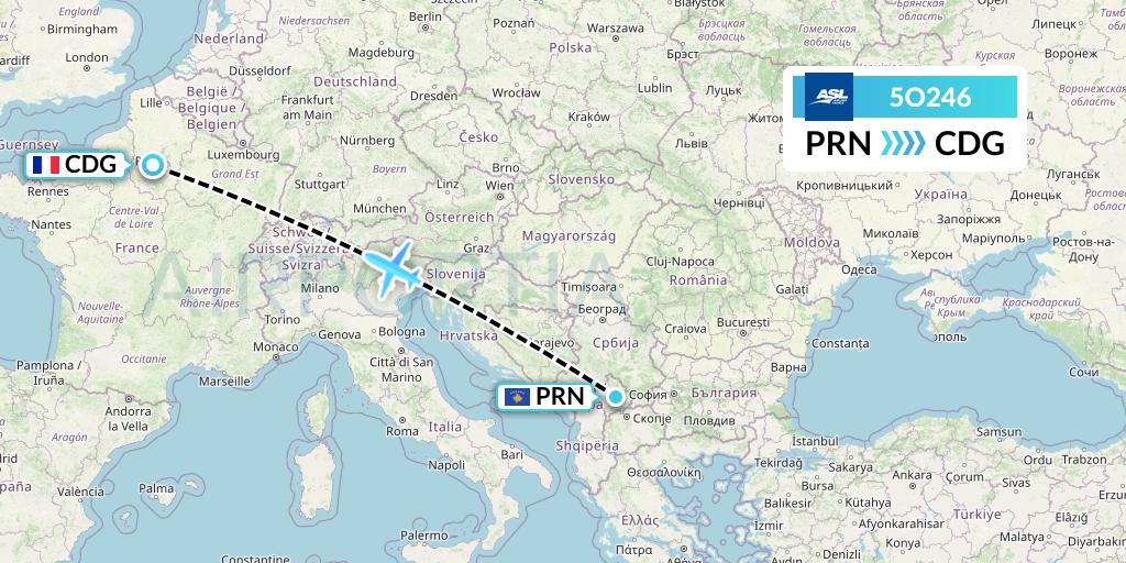 5O246 ASL Airlines France Flight Map: Pristina to Paris