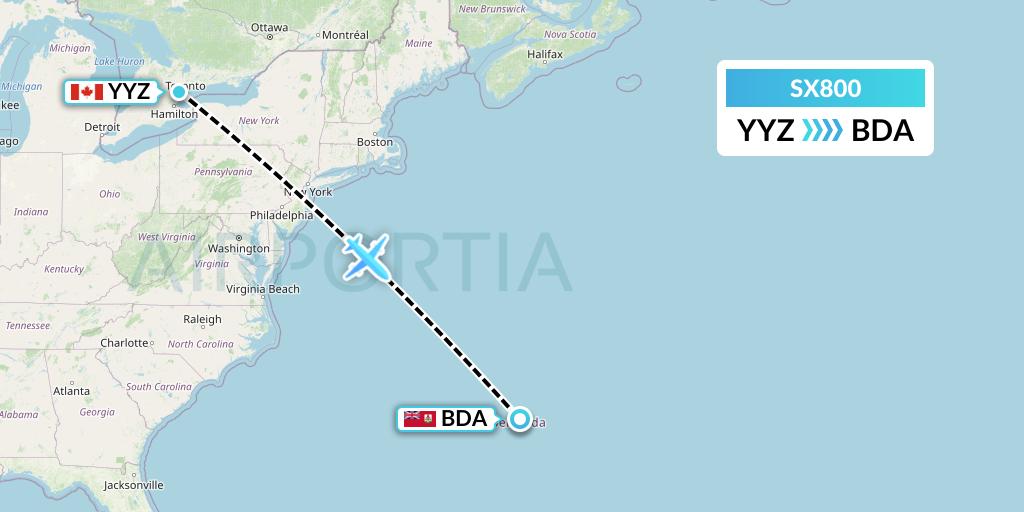 SX800 Flygta Airlines Flight Map: Toronto to Bermuda