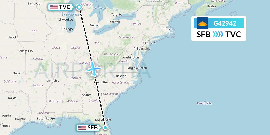 G42942 Allegiant Air Flight Map: Orlando to Traverse City
