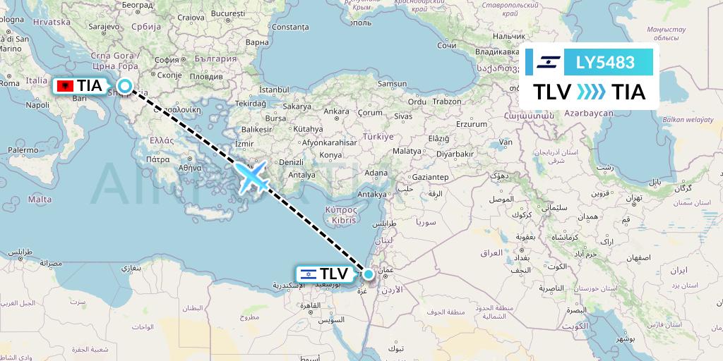LY5483 El Al Flight Map: Tel Aviv to Tirana
