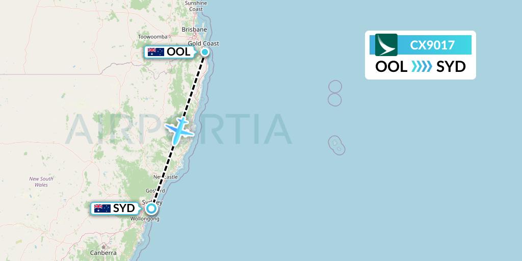 CX9017 Cathay Pacific Flight Map: Gold Coast to Sydney