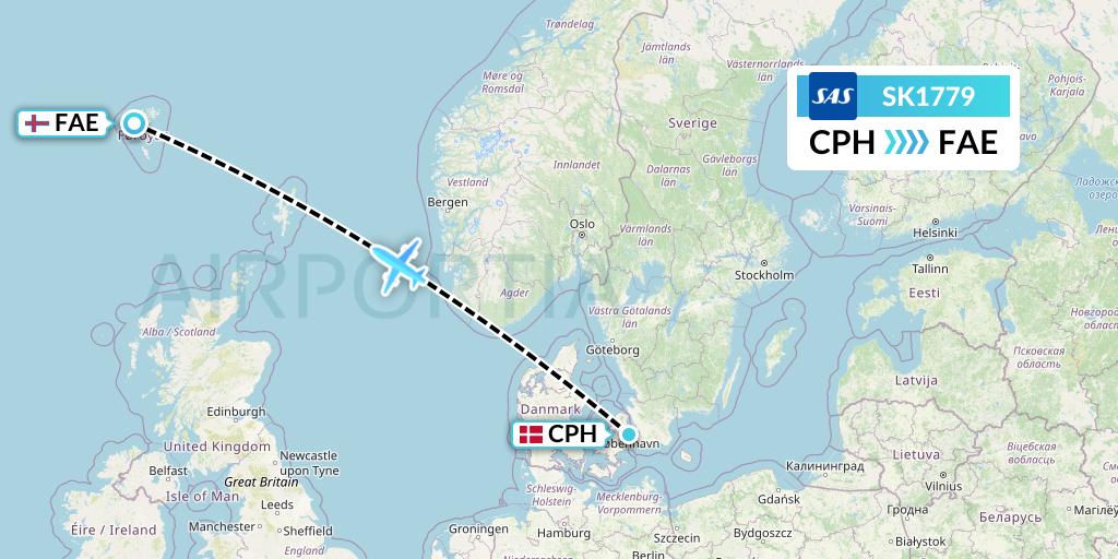 SK1779 SAS Flight Map: Copenhagen to Vagar