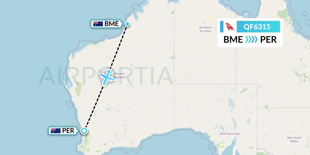 QF6315 Qantas Flight Map: Broome to Perth