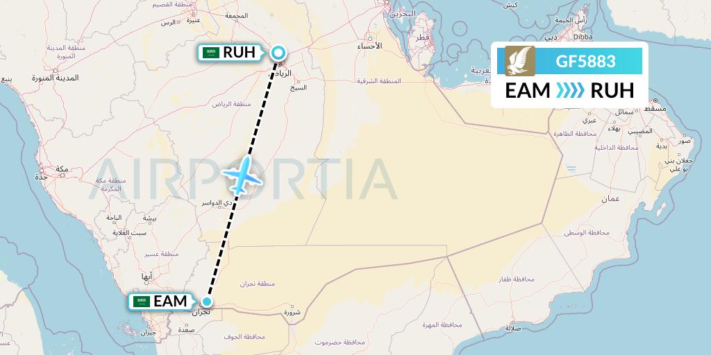 GF5883 Gulf Air Flight Map: Najran to Riyadh