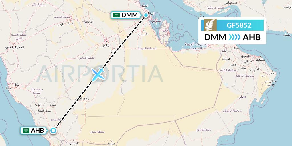 GF5852 Gulf Air Flight Map: Dammam to Abha
