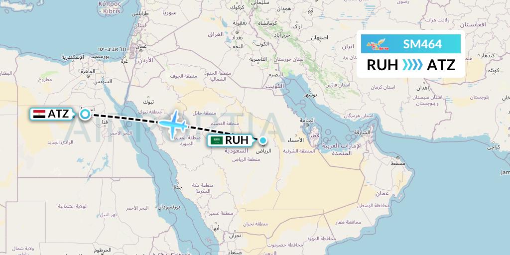SM464 Air Cairo Flight Map: Riyadh to Assiut