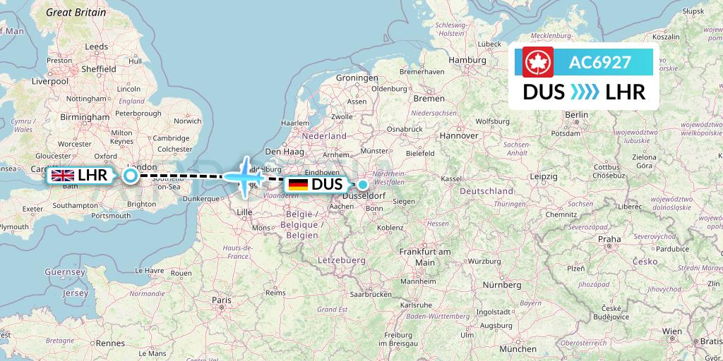 AC6927 Air Canada Flight Map: Dusseldorf to London