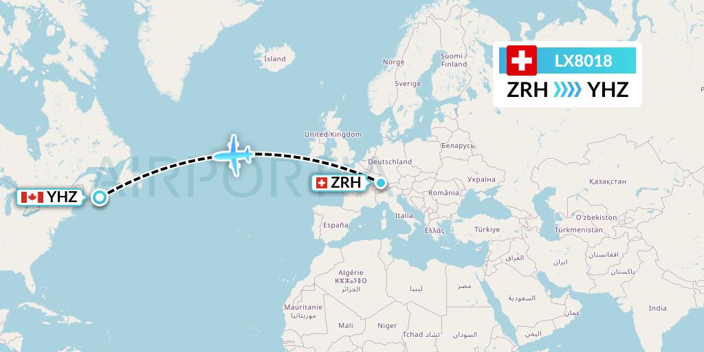 LX8018 Swiss Flight Map: Zurich to Halifax