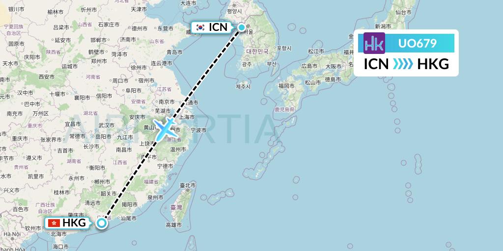 UO679 Hong Kong Express Flight Map: Seoul to Hong Kong